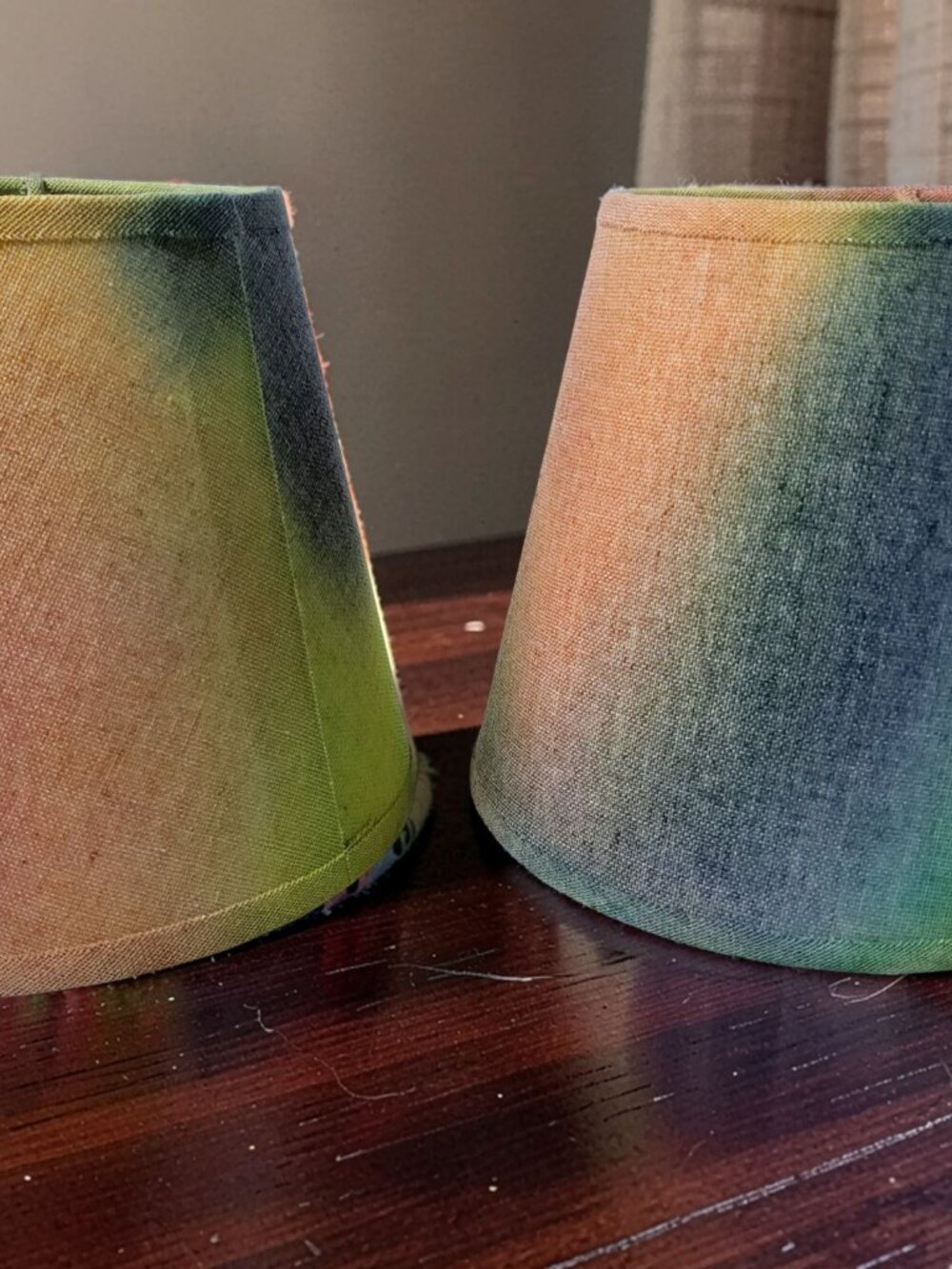 Vintage Pair 1970s Gradient Green,Warm Golden-Amber Wash Finish Wall Sconce Shad